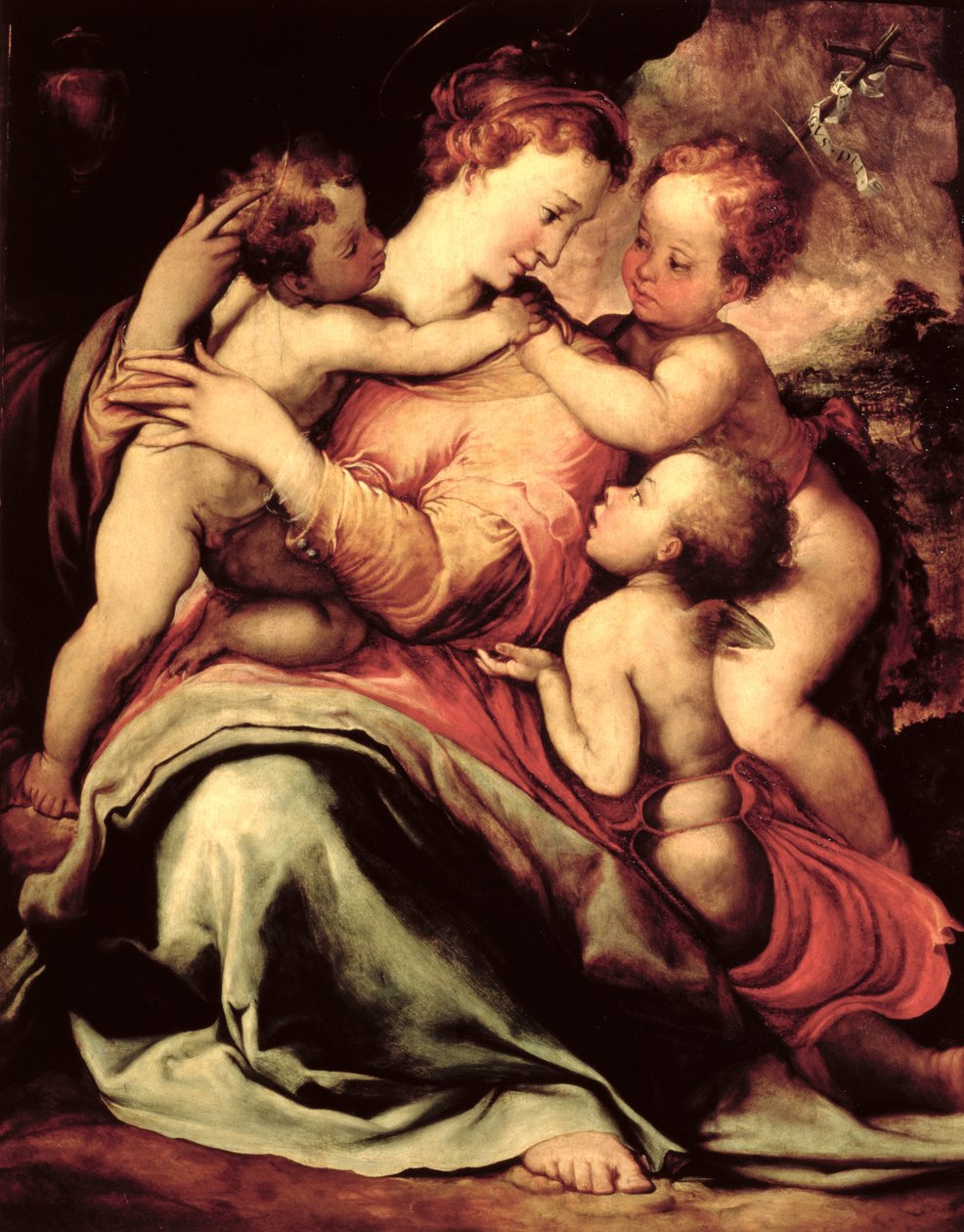 Madonna e criança com um anjo e o infante São João Batista de Francesco de Rossi Salviati Cecchino