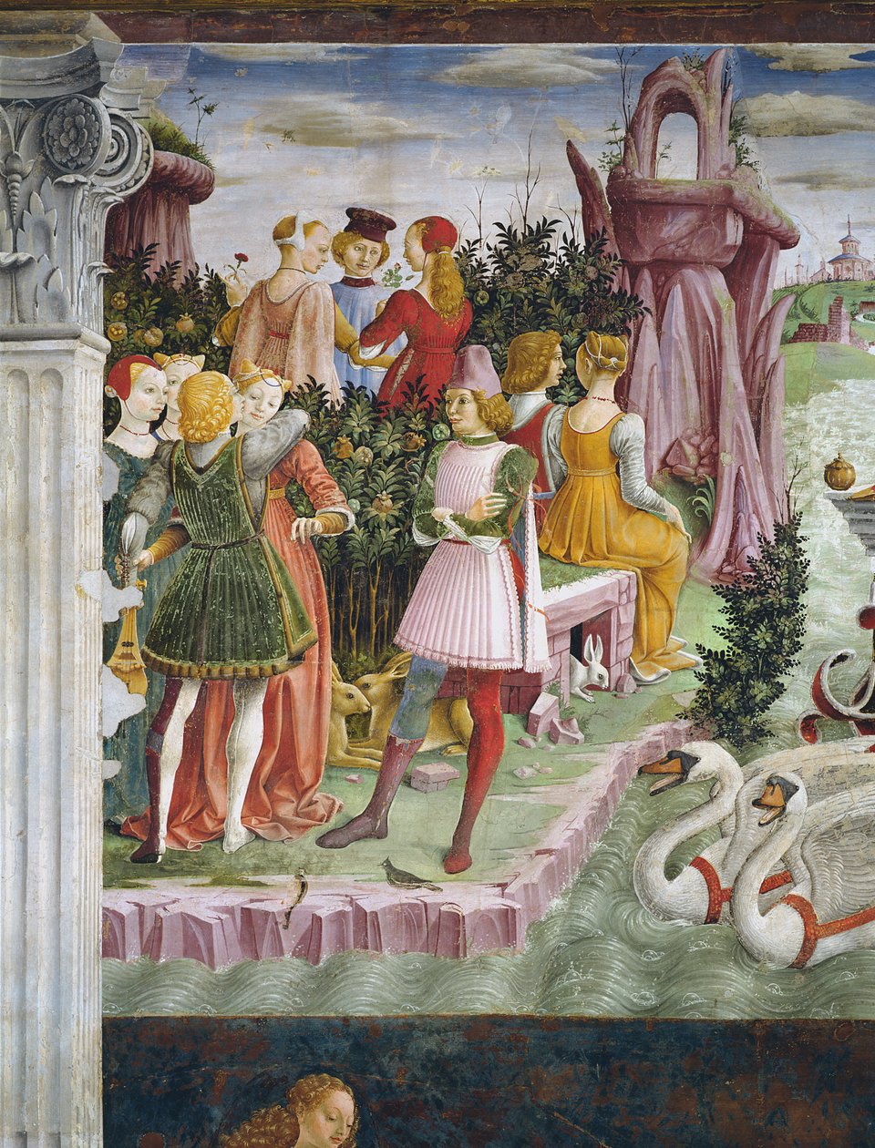 O triunfo de Vênus: abril da sala dos meses, detalhe do lado esquerdo, c.1467-70 de Francesco del Cossa