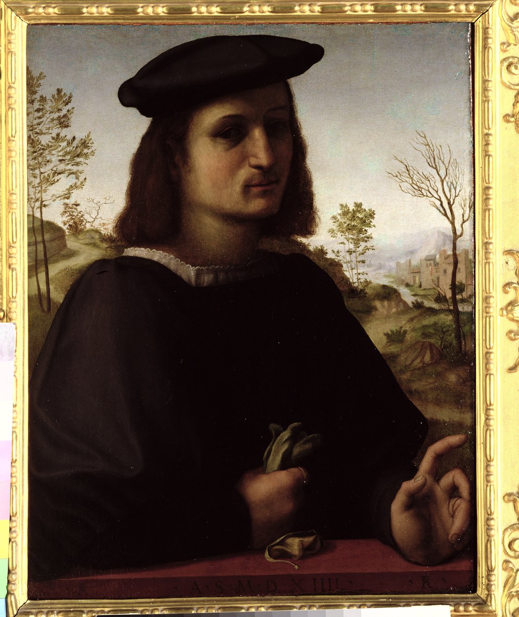 Retrato de um jovem com luvas, 1514 de Francesco di Cristofano Franciabigio