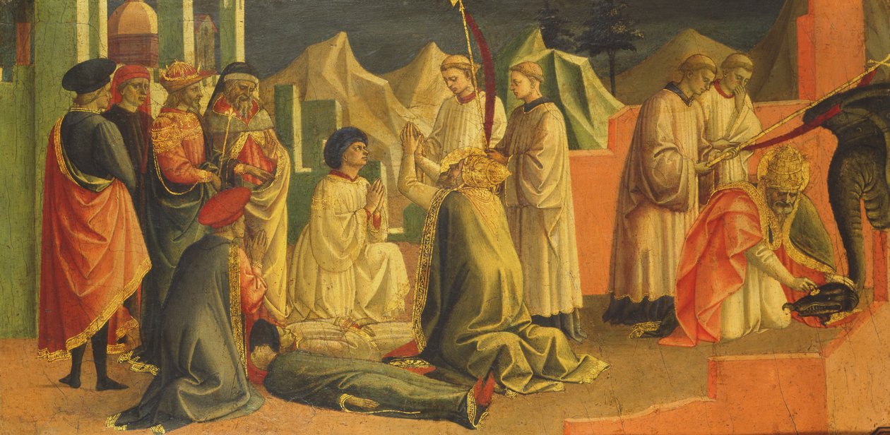 História de São Silvestre (têmpera no painel) de Francesco di Stefano Pesellino