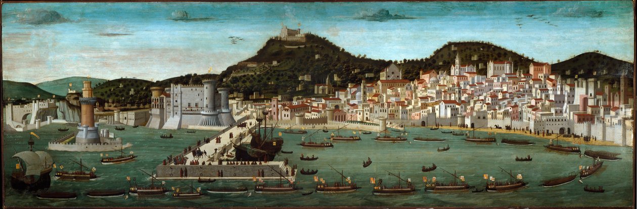 Tavola Strozzi: o regresso da frota aragonesa vitoriosa na batalha de Ischia em 1465 (tempera sobre madeira de Francesco (attr.) Rosselli