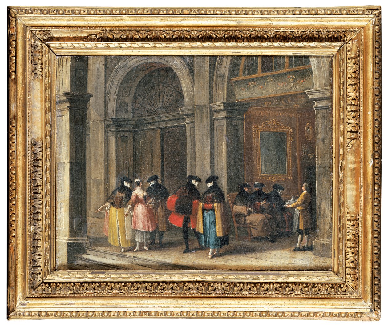 Figuras mascaradas tomando café no Caffè Florian, em Veneza (óleo sobre tela) de Francesco (attr. to) Guardi