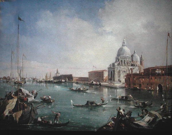 O Grande Canal com Vista de Santa Maria della Salute e o Dogana (óleo sobre tela) de Francesco (attr. to) Guardi