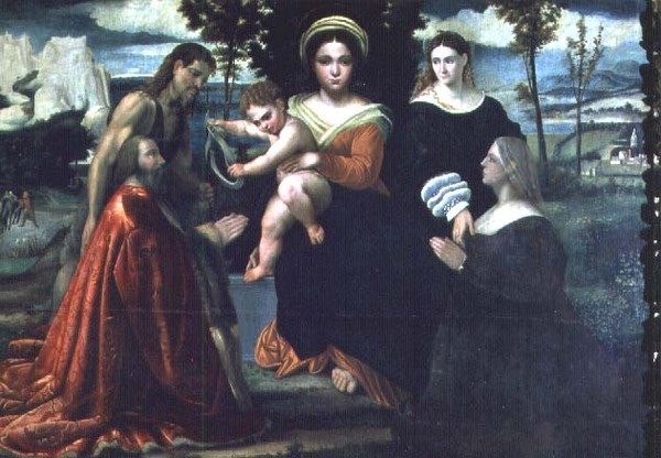 Madonna e Criança entronizadas com santos e doadores de Francesco Torbido
