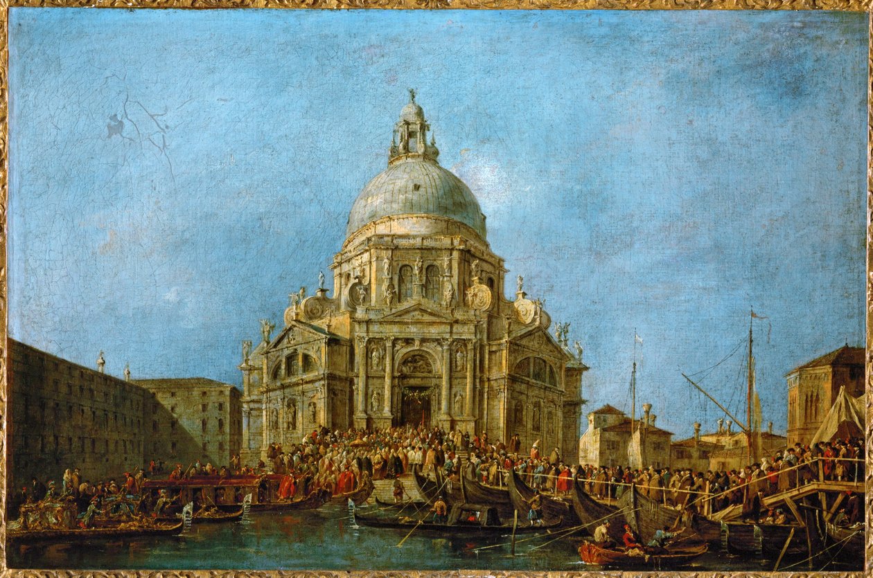O Doge visita La Salute a 21 de novembro, dia em que se comemora o fim da peste de 1630 ... de Francesco (circle of) Guardi