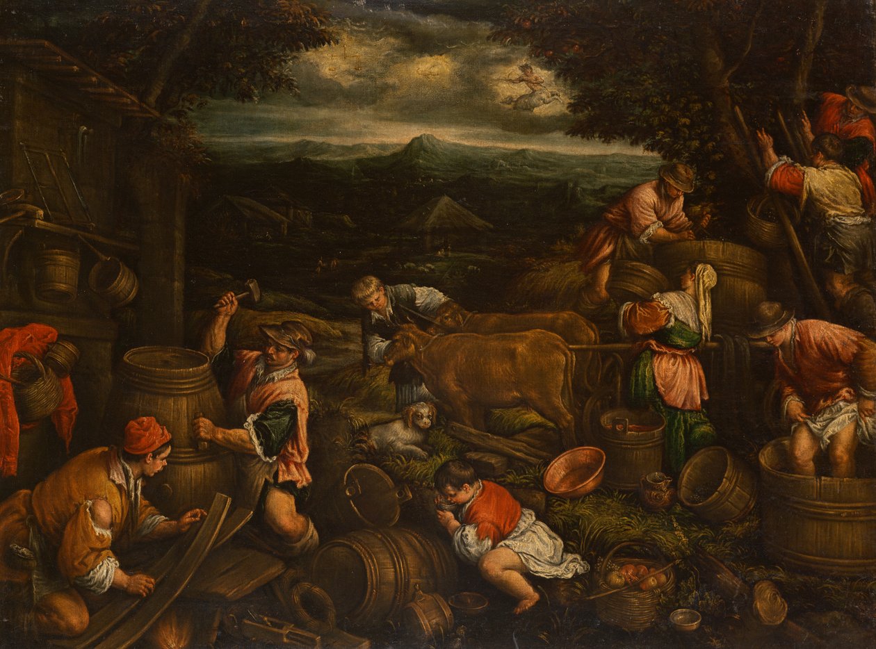 Colheita de Outono (colheita de uva), 1585-90 (para detalhes ver 65684) de Francesco Bassano