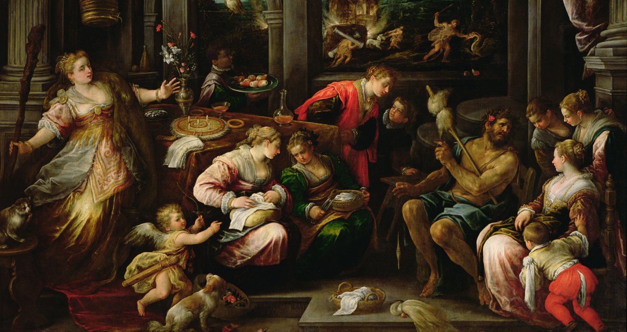 Hércules e Omphale, rainha da Lídia, 1587 de Francesco Bassano