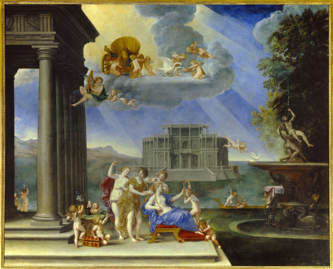 A Sanita de Vénus ou a Pintura Aérea de Francesco Albani chamada o Sol Albanês (1578-1660) do século XVII. 2,02x2,52 m de Francesco Albani