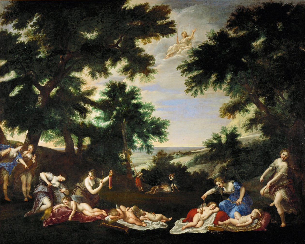 Os deuses do amor desarmados pelas ninfas de Diana ... de Francesco Albani