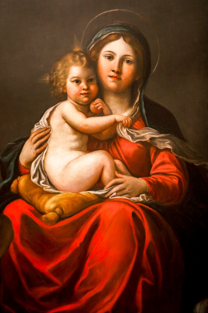 Madonna e criança com anjos (detalhe) século 17 (óleo sobre ardósia) de Francesco Albani