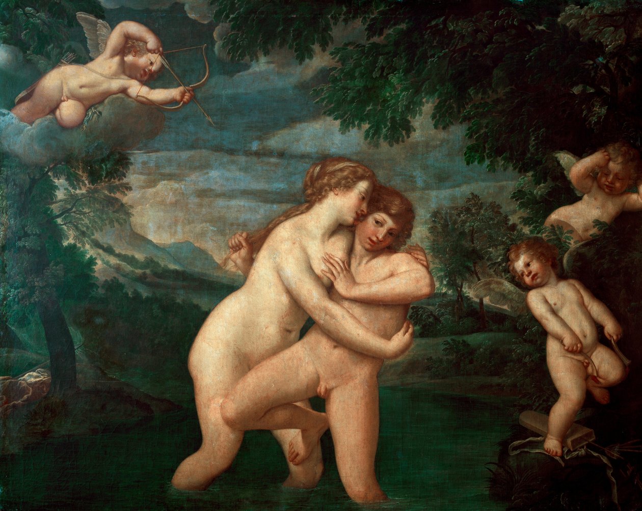 Salmacis no banho repelido por Hermafrodite A ninfa Salmacis, empresa do filho de Hermes e Afrodite, vê os seus avanços repelidos - Pintura de Francesco Albani dit l
