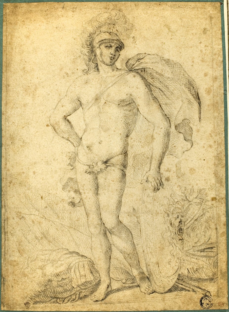Guerreiro nu em pé, possivelmente Marte, com escudo de Francesco Albani