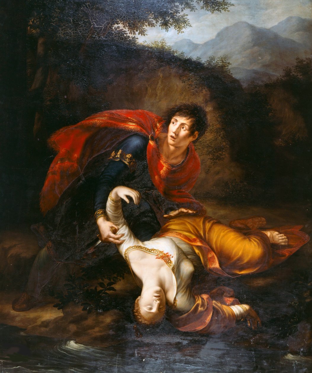 Rhadamistus atirando Zenobia ferido no rio Araxes, 1812. de Francesco Alberi