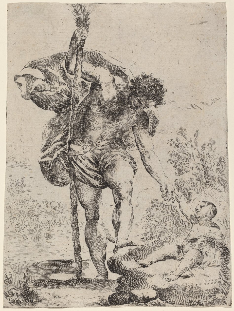 São Cristóvão dando a mão ao Menino Jesus, década de 1650. de Francesco Amato