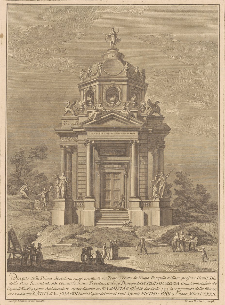 A Prima Macchina para a Chinea de 1782: O Templo de Janus Construído por Numa Pompilius de Francesco Barbazza, after Giuseppe Palazzi