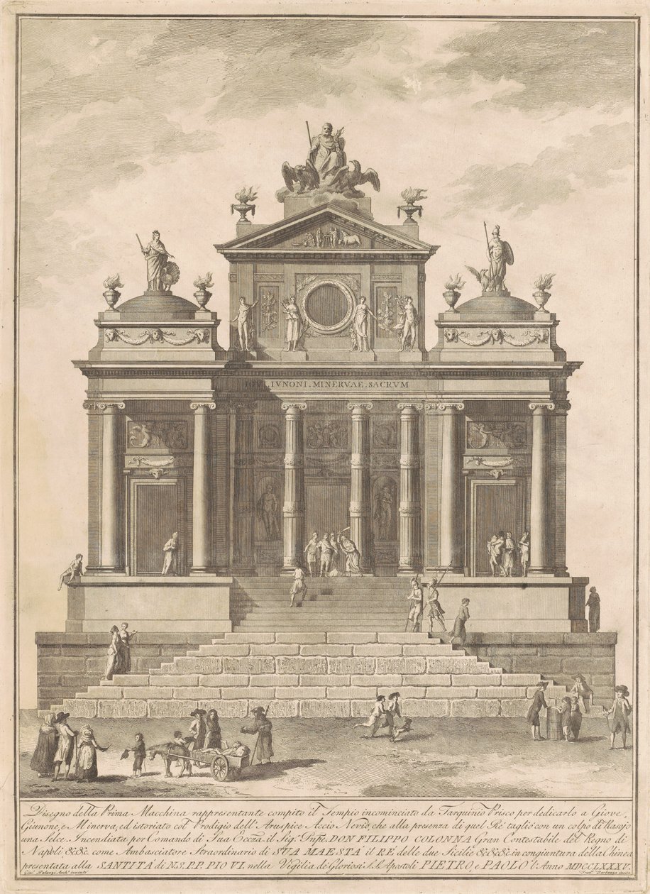 A Prima Macchina para a Chinea de 1785: O Templo de Júpiter Iniciado por Tarquínio Prisco com a Maravilha de Accius Naevius de Francesco Barbazza, after Giuseppe Palazzi