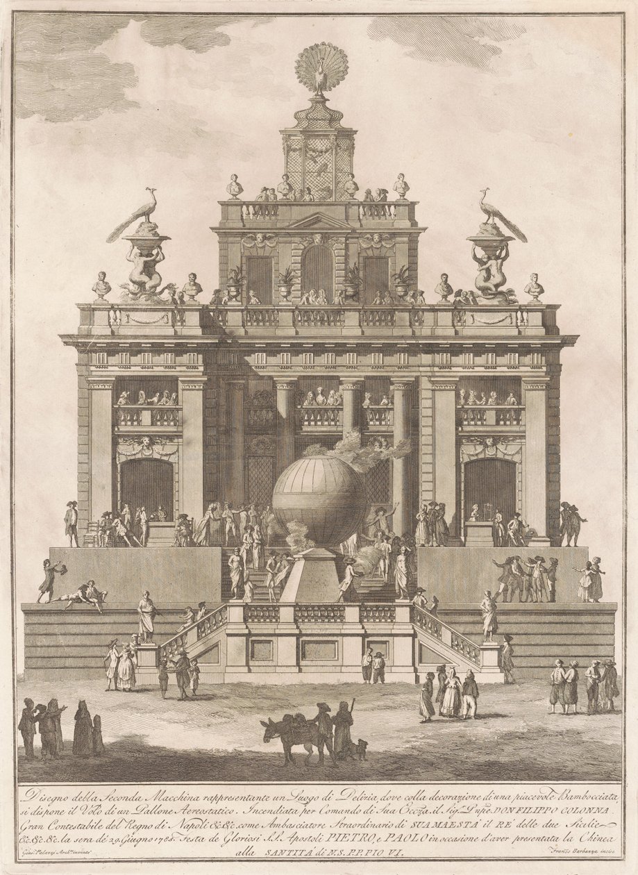 A Seconda Macchina para a Chinea de 1785: um palácio do prazer com um balão de ar de Francesco Barbazza, after Giuseppe Palazzi