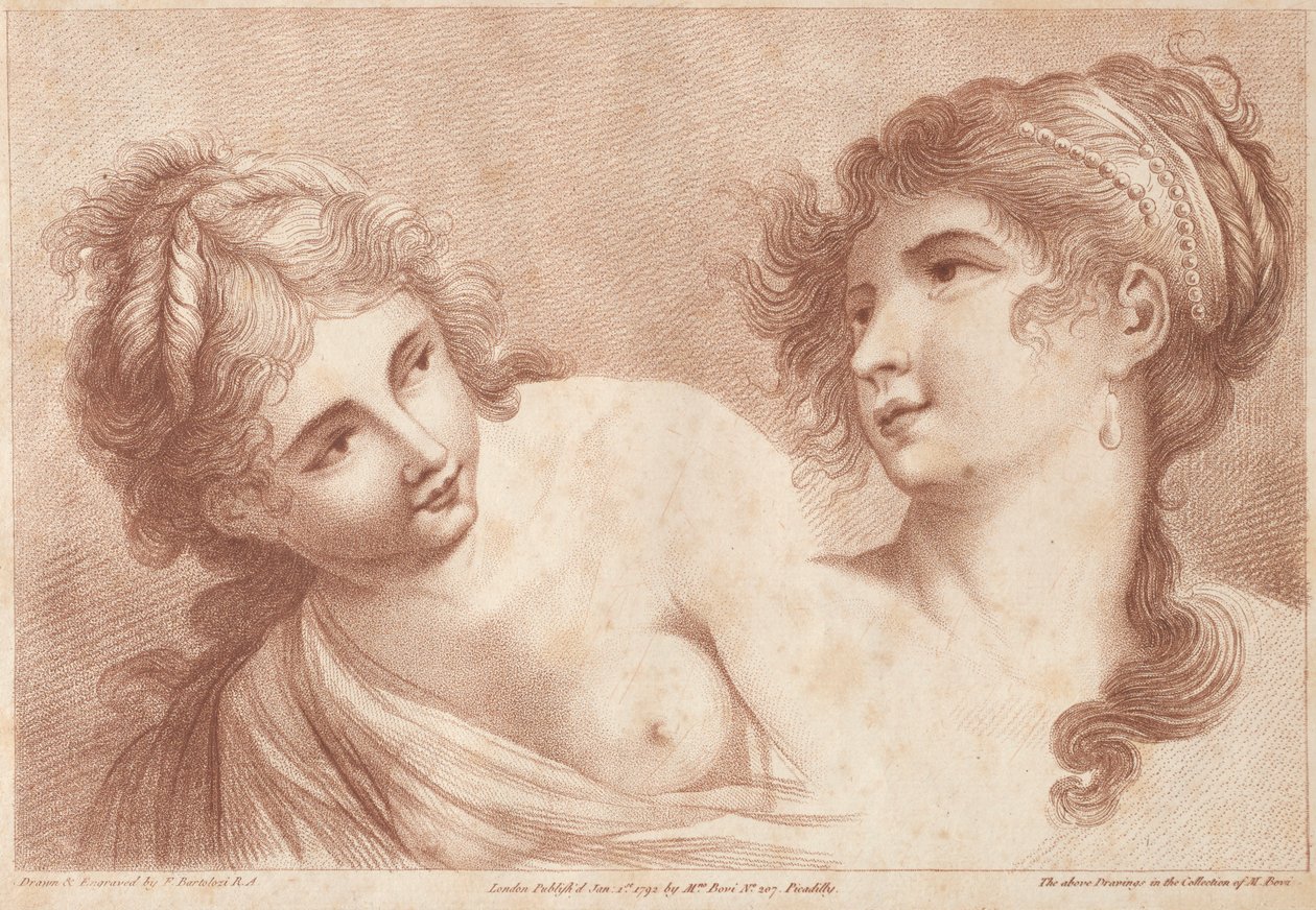 Cabeças de duas mulheres, 1792. de Francesco Bartolozzi