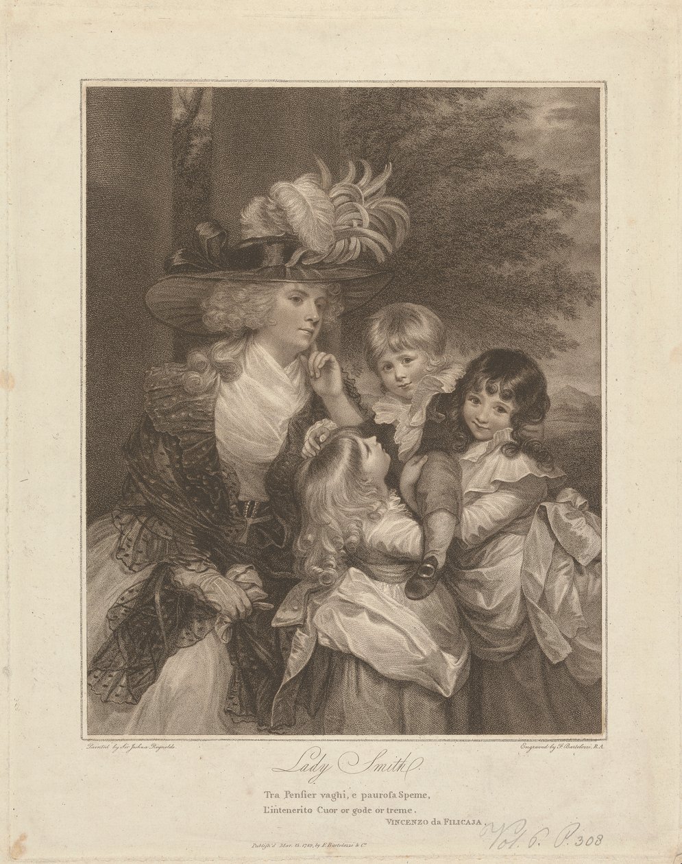 Lady Charlotte Smith e os seus filhos; George Henry, Louisa e Charlotte de Francesco Bartolozzi