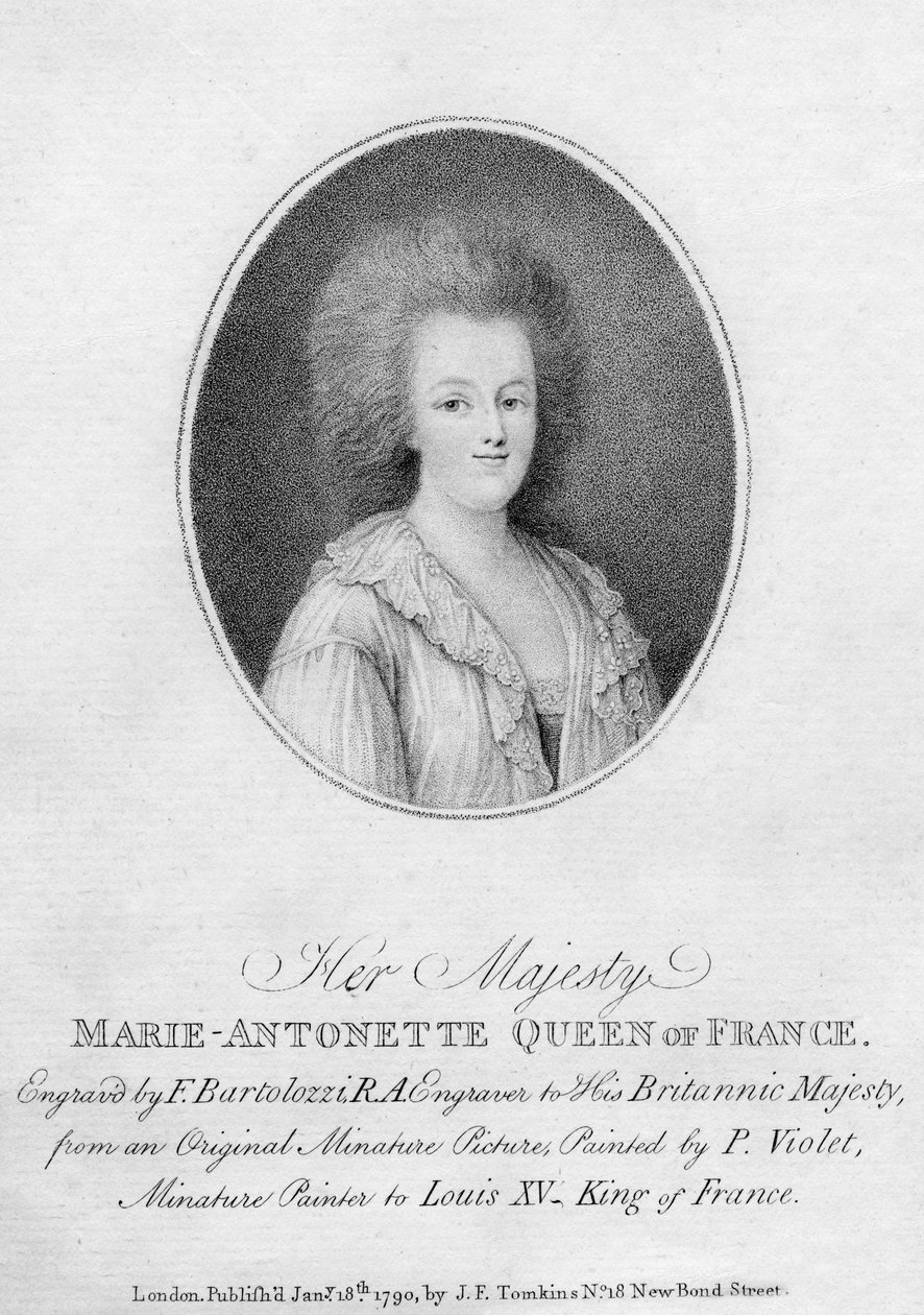 Maria Antonieta, rainha consorte de Luís XVI da França, 1790. de Francesco Bartolozzi