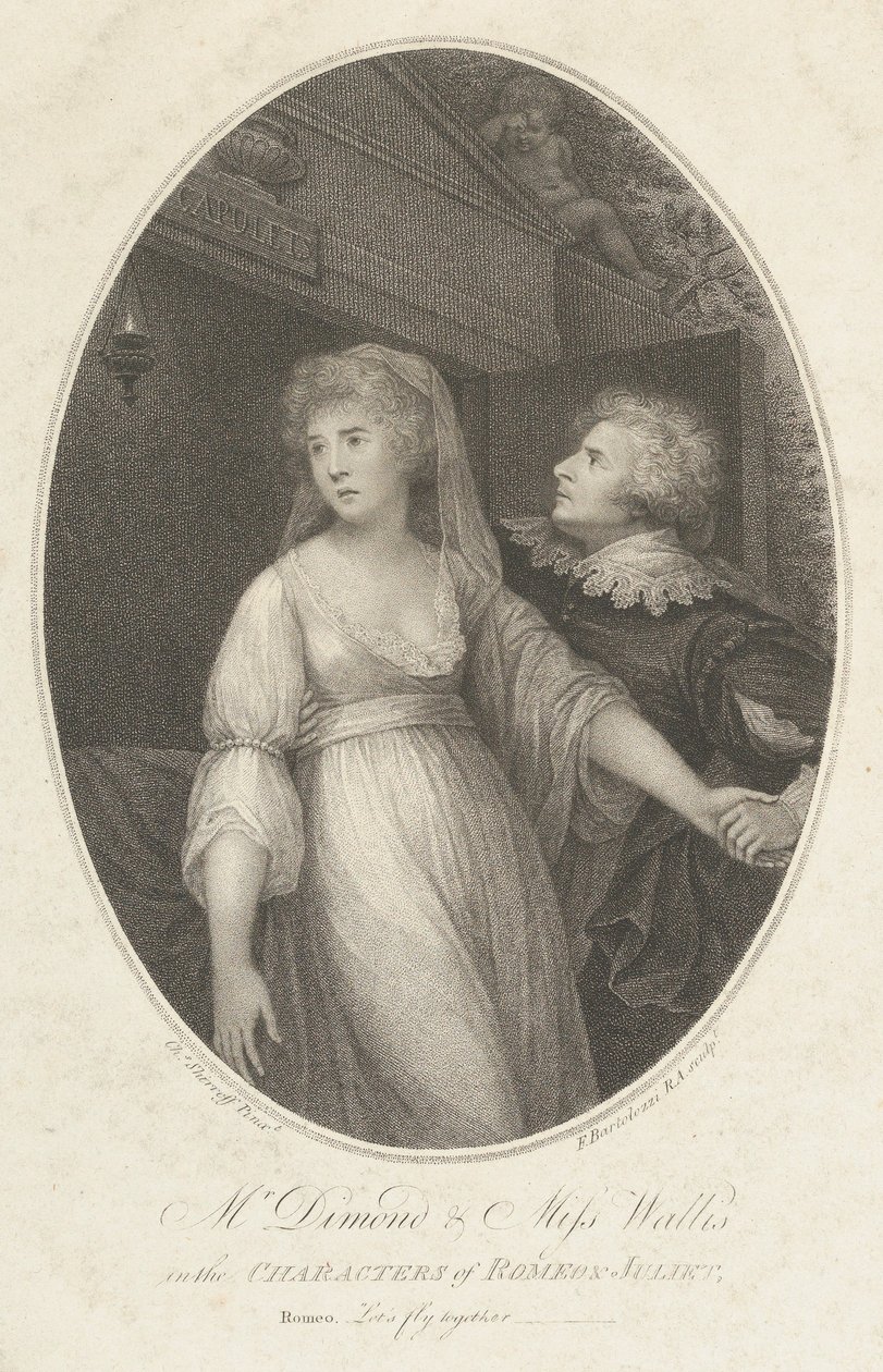 Mr. Dimond e Miss Wallis nos Personagens de Romeu e Julieta, 1º de maio de 1796. de Francesco Bartolozzi