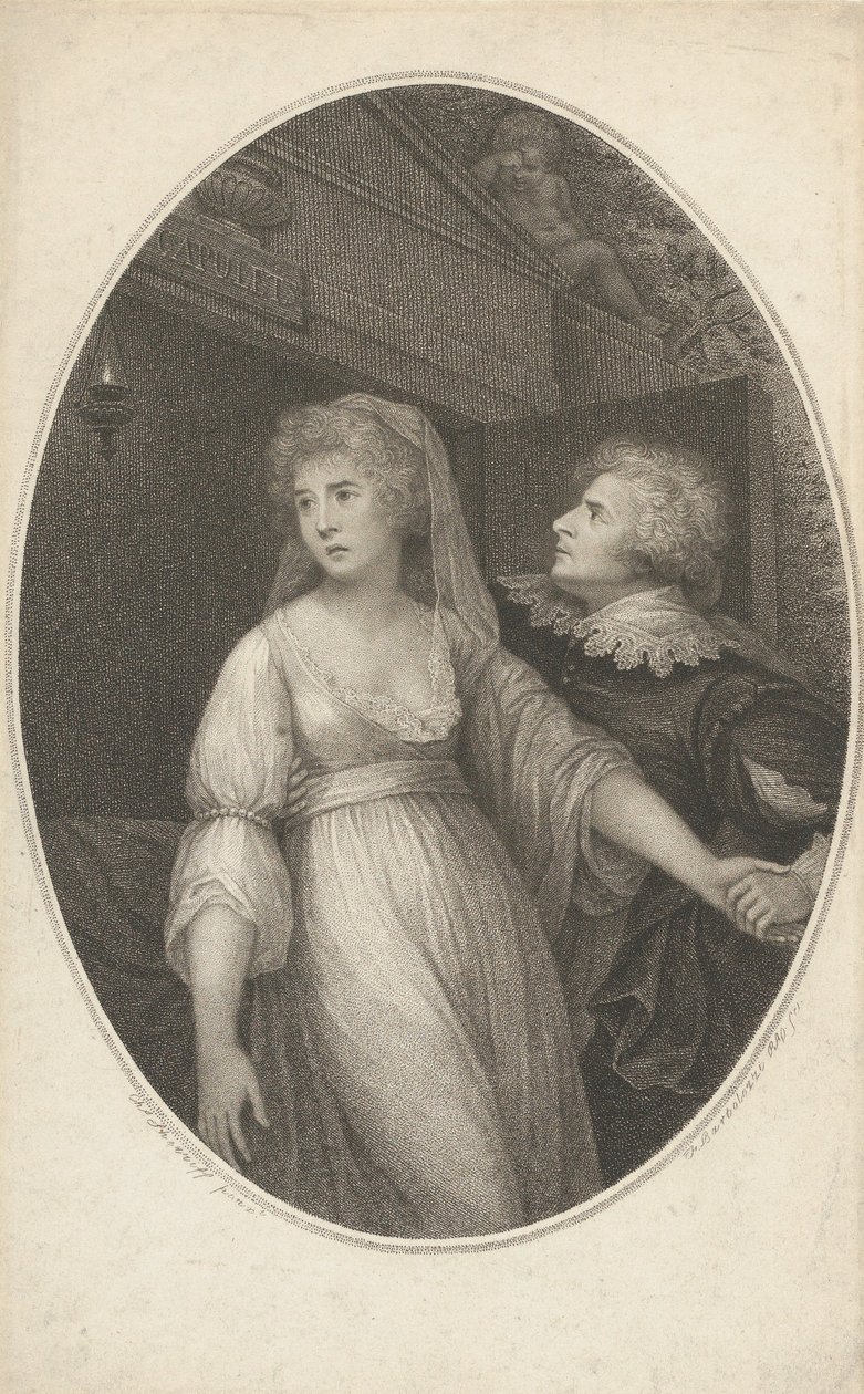 Mr. Dimond e Miss Wallis nos Personagens de Romeu e Julieta, 1º de maio de 1796. de Francesco Bartolozzi