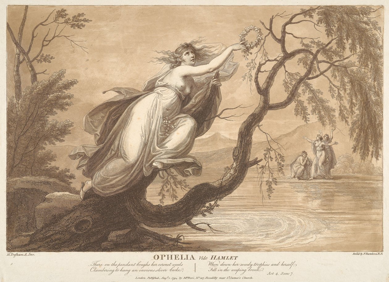 Ofélia, ver Hamlet, ato 4, cena VII de Francesco Bartolozzi