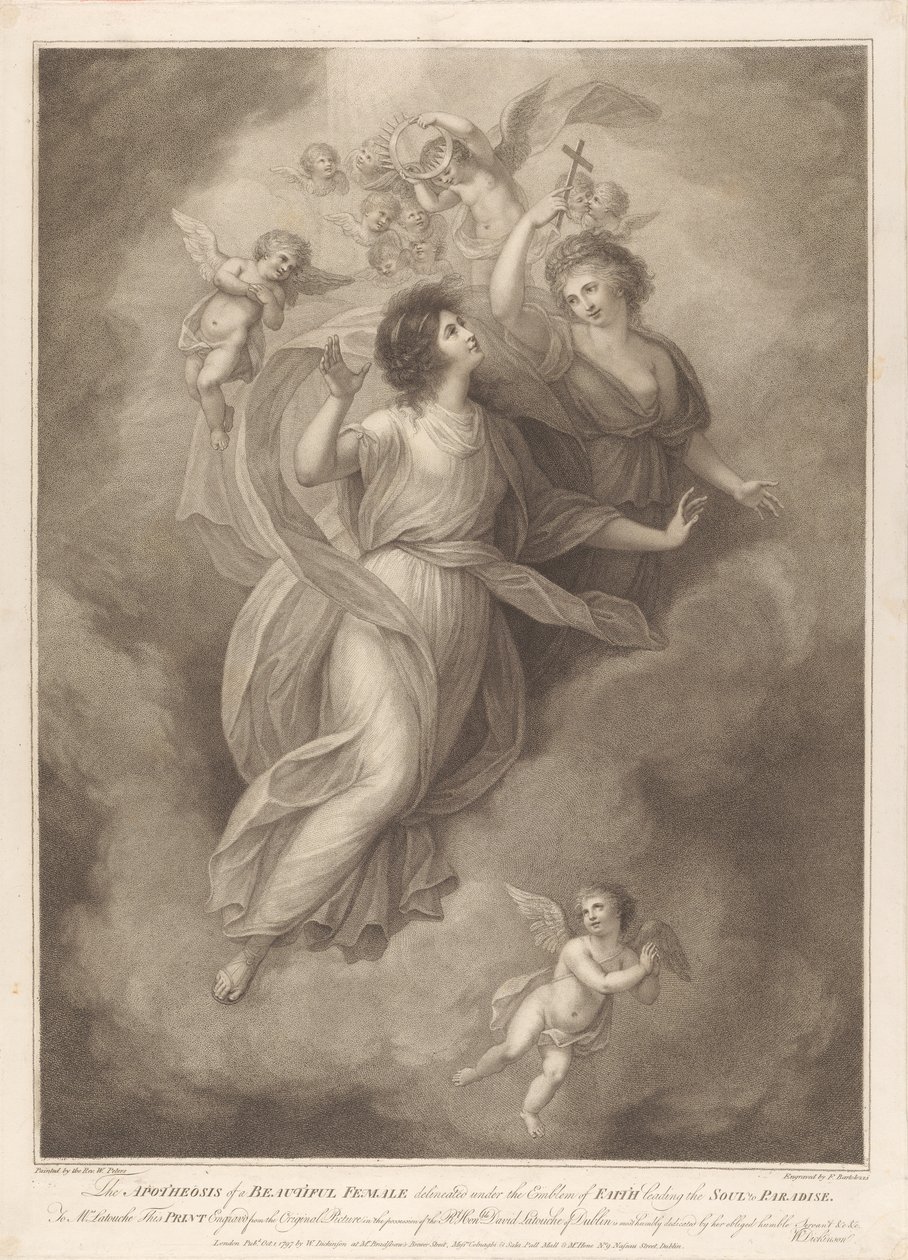 A apoteose de uma bela mulher representada sob o emblema da fé que conduz a alma ao paraíso de Francesco Bartolozzi