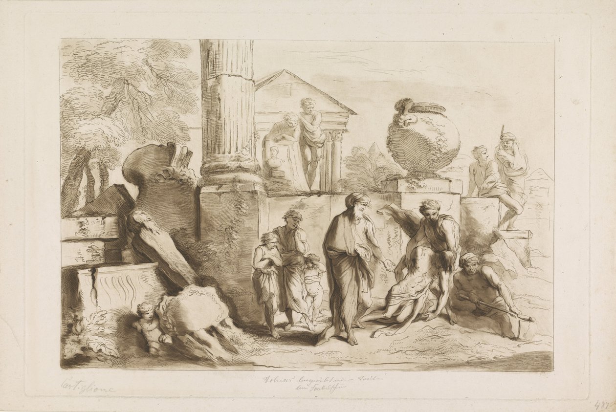 Tobit e o enterro dos mortos Antigo e Novo Testamento para Castiglione (título da série) de Francesco Bartolozzi