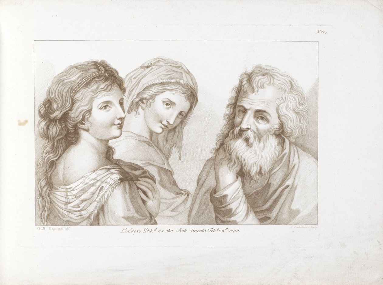 Duas mulheres jovens e um homem idoso
Ciprianis rudimentos de desenho gravados por F Bartolozzi de Francesco Bartolozzi