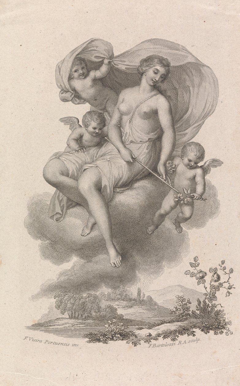Vénus com três Cupidos no céu de Francesco Bartolozzi