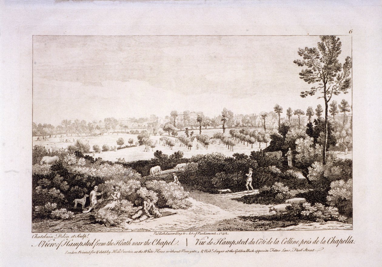 Vista de Hampstead Heath, Hampstead, Londres, 1752. de Francesco Bartolozzi