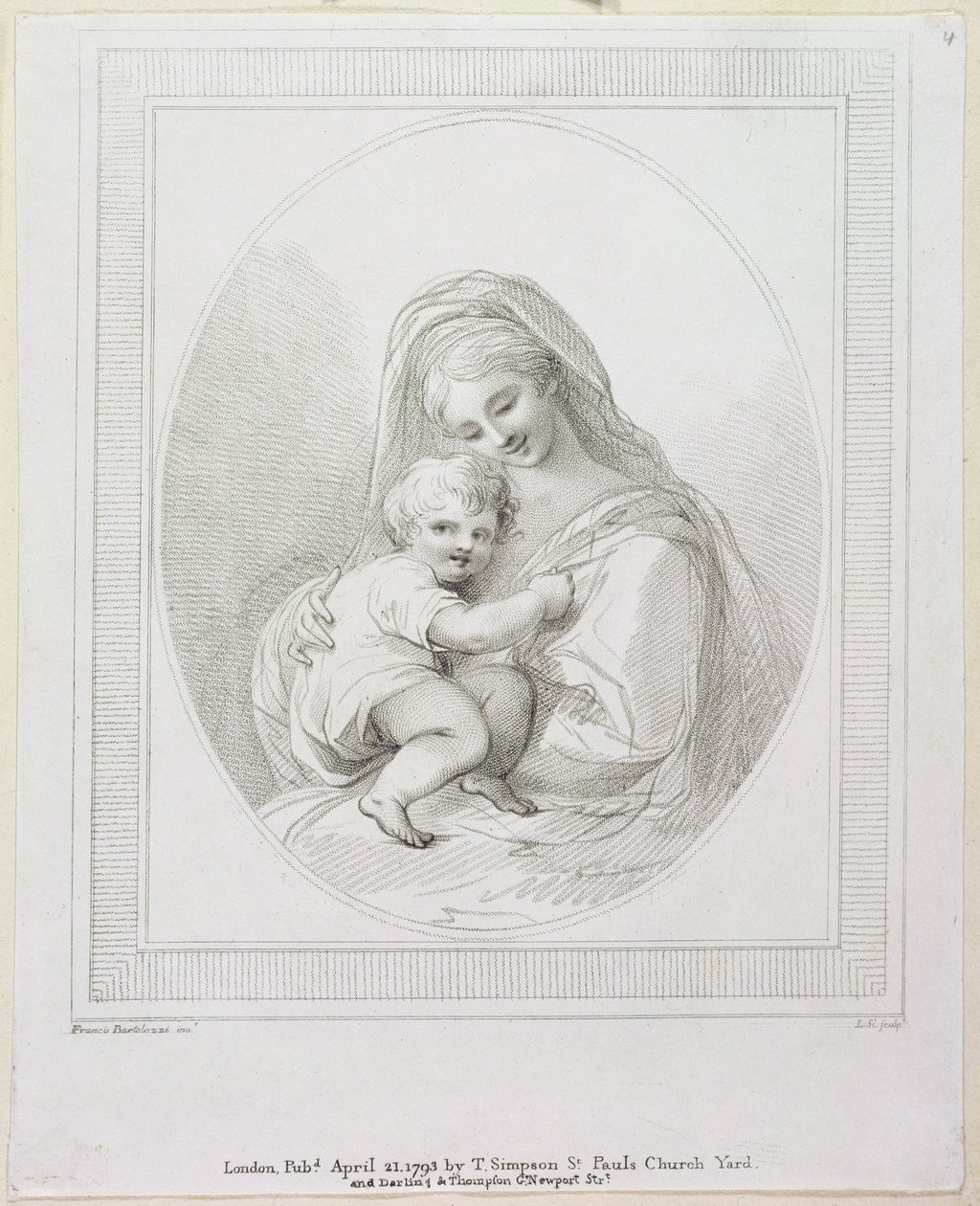 Virgem e Criança, gravada por Luigi Schiavonetti (1765-1810) 1793 (gravura) de Francesco Bartolozzi