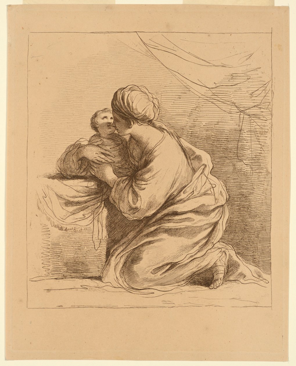 Mulher de joelhos com uma criança de Francesco Bartolozzi