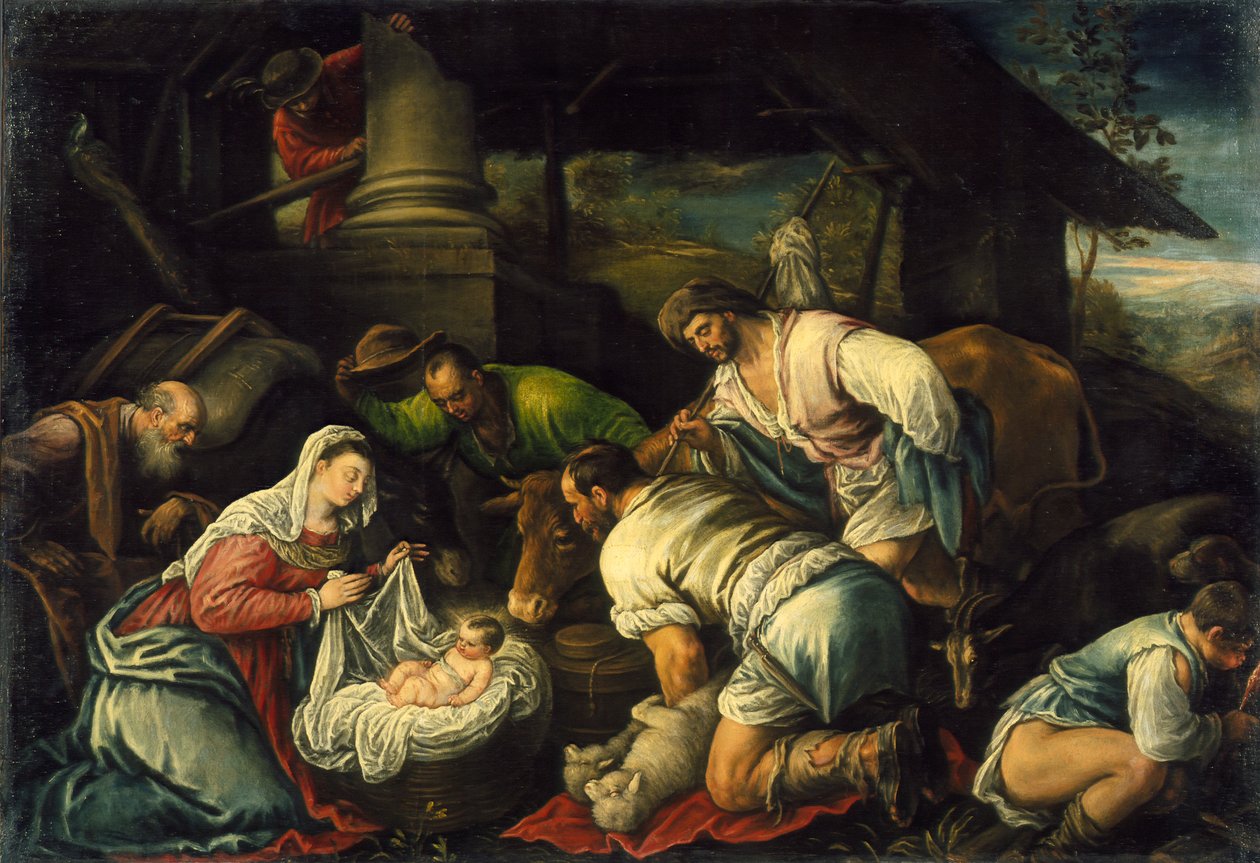 A adoração dos pastores, c.1585-1590 de Francesco Bassano
