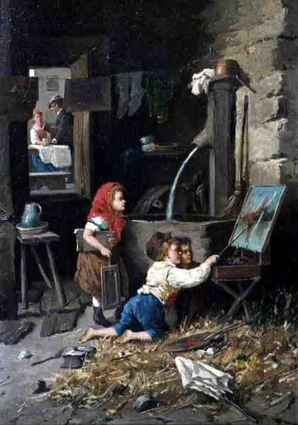 Mischief in the Studio (óleo sobre tela) de Francesco Bergamini