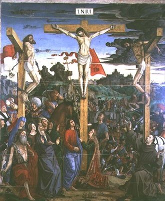 Crucificação com São Jerônimo e São Francisco (painel) de Francesco Bianchi Ferrari