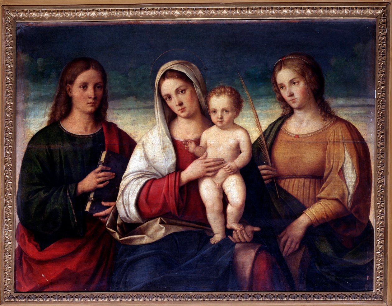 Virgem com criança rodeada por São João Evangelista e Santa Catarina de Alexandria (Pintura de Francesco Bissolo