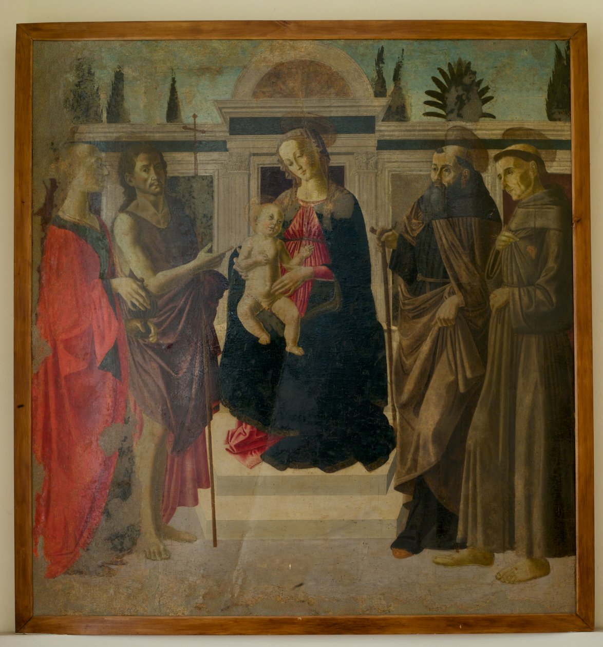 Madonna e Criança com Maria Madalena, João Batista, São Zenóbio e São Francisco (têmpera sobre madeira) de Francesco Botticini