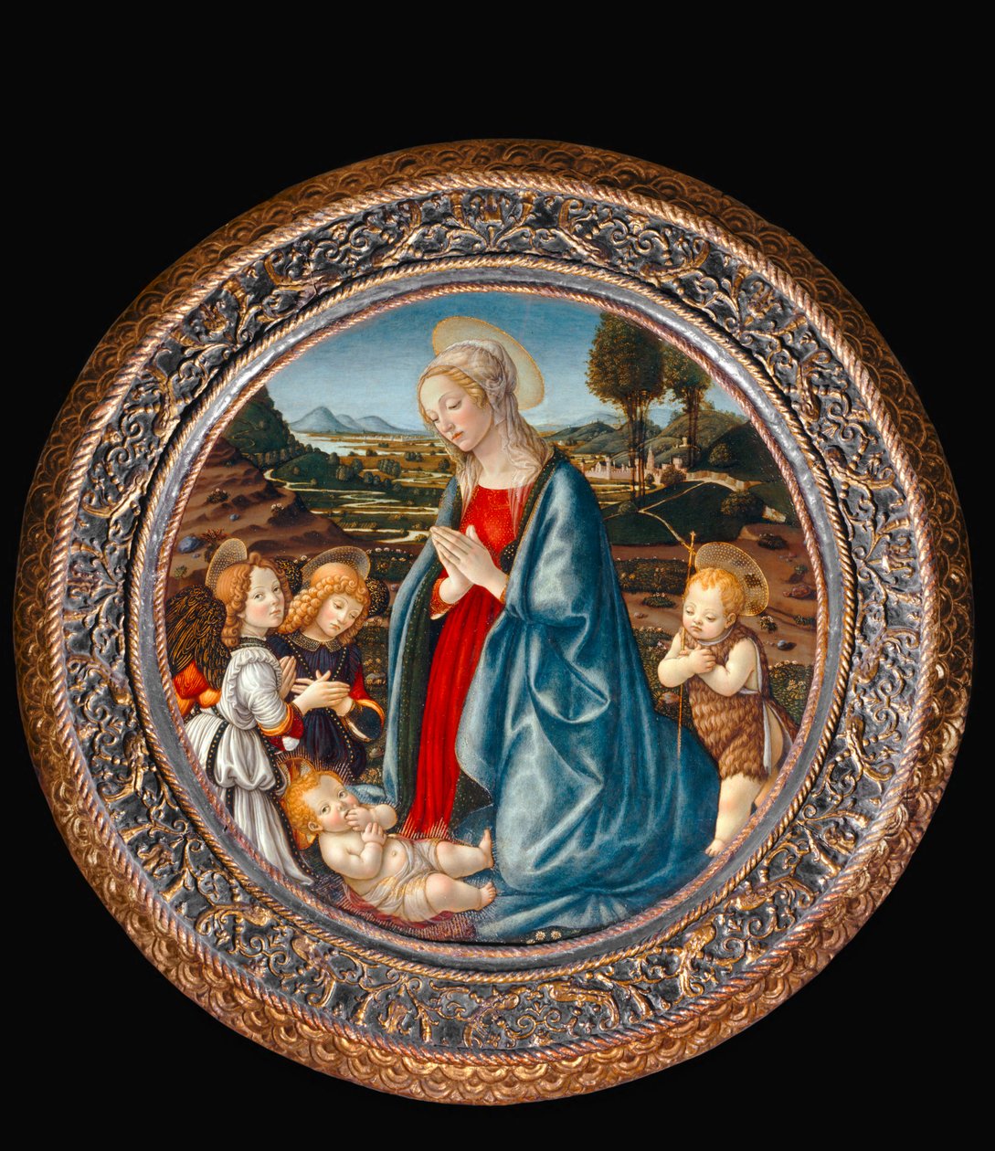 Nossa Senhora com o Menino, rodeada por São João Batista e dois anjos ... de Francesco Botticini