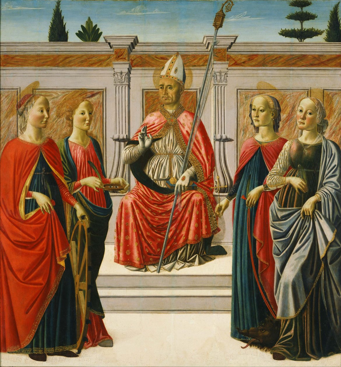 São Nicolau e Santos Catarina, Lúcia, Margarida e Apolônia de Francesco Botticini
