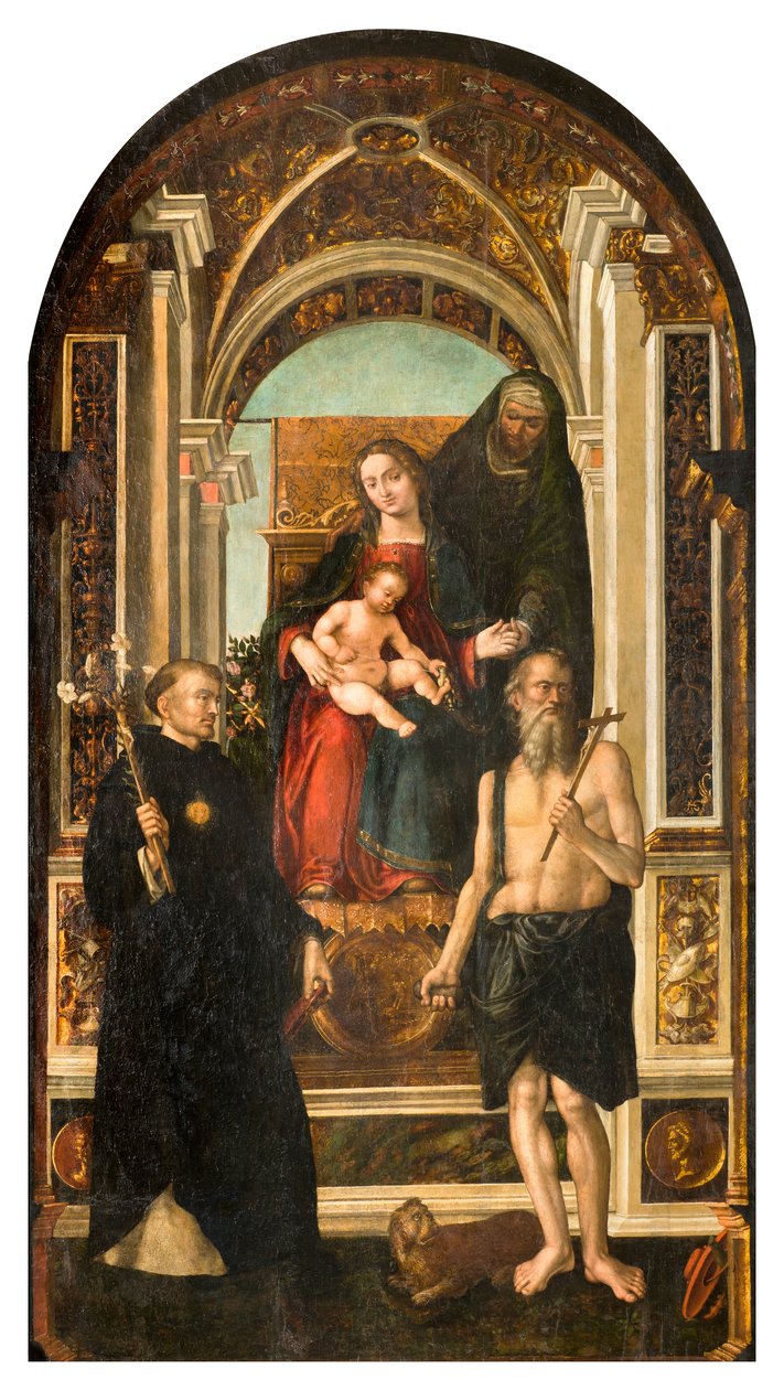 Transeptos do Norte, Altar de São Nicolau, Madonna Enthroned e Criança Santa Ana Santos Nicolau de Tolentino e Jerônimo, Francesco Casella 1510 de Francesco Casella