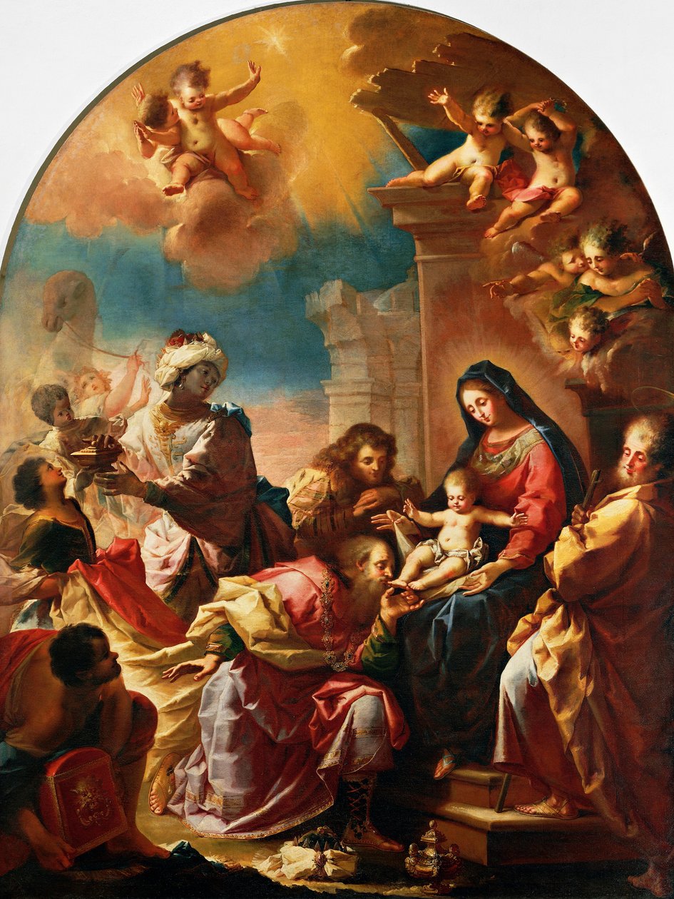Adoração dos Magos, por Francesco Conti (1681-1760), Igreja de Santa Maria da Assunção em Montedomini, Florença, Toscana, Itália de Francesco Conti