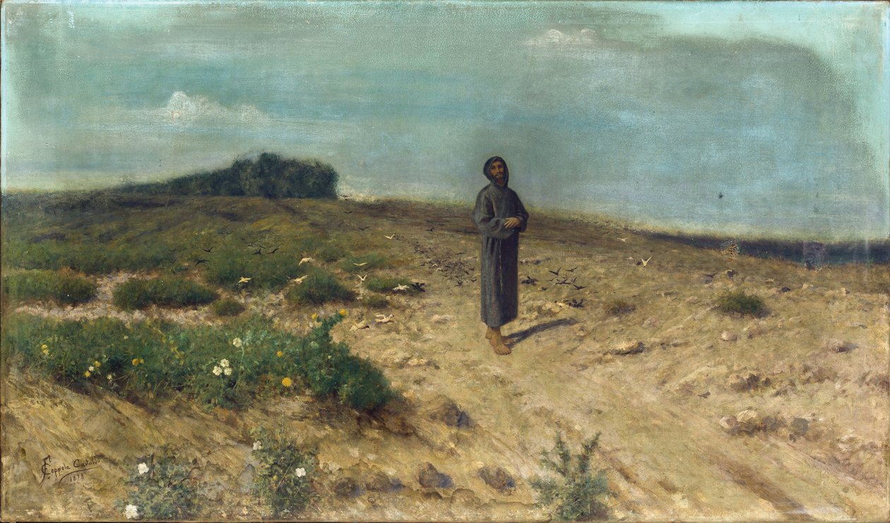 São Francisco Prega aos Pássaros par Coppola Castaldo, Francesco (1845-1916). Óleo sobre tela de Francesco Coppola Castaldo