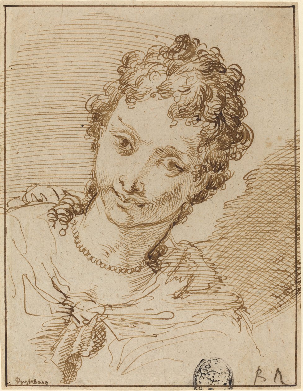 Mulher jovem elegante com um colar de pérolas de Francesco Fontebasso