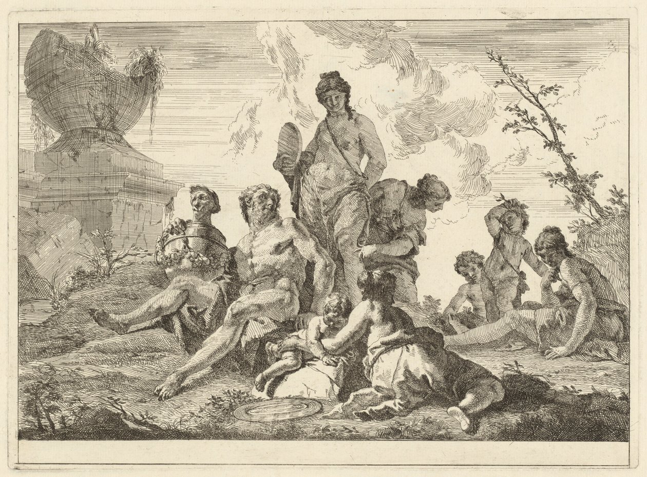 Vênus e Vulcano com três ninfas e três cupidos de Francesco Fontebasso