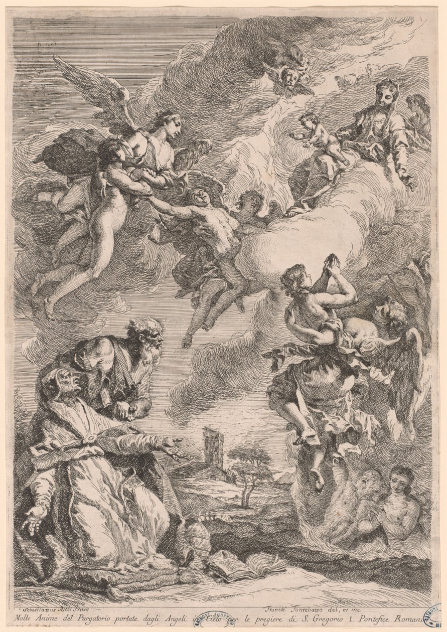 Papa Gregório Magno e São Vitale intercedendo pelas almas do purgatório de Francesco Fontebasso, after Sebastiano Ricci