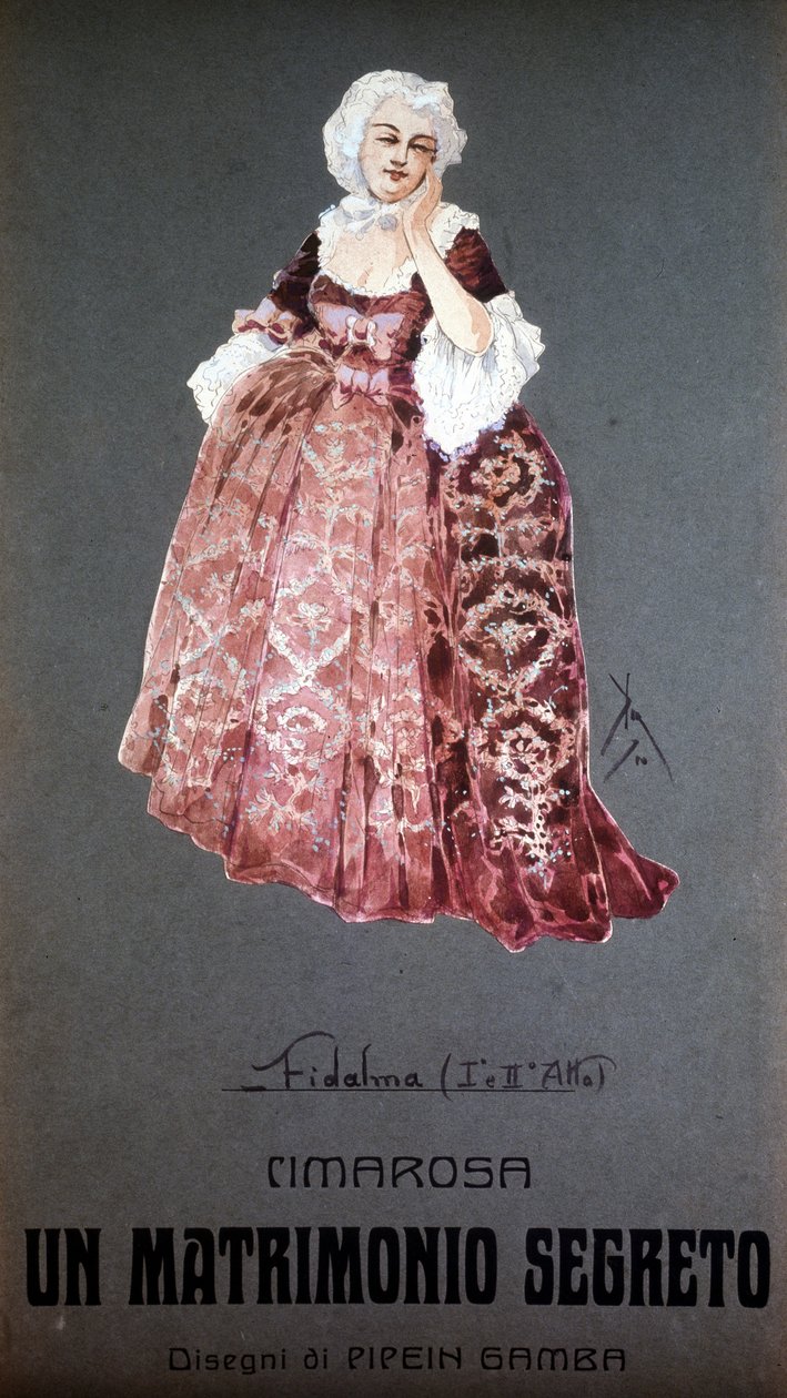 Personagem "Fidalma" em "Casamento Secreto" de Domenico Cimarosa (1749 - 1801). Roupa de F. Gamba - Scala de Milão de Francesco Gamba