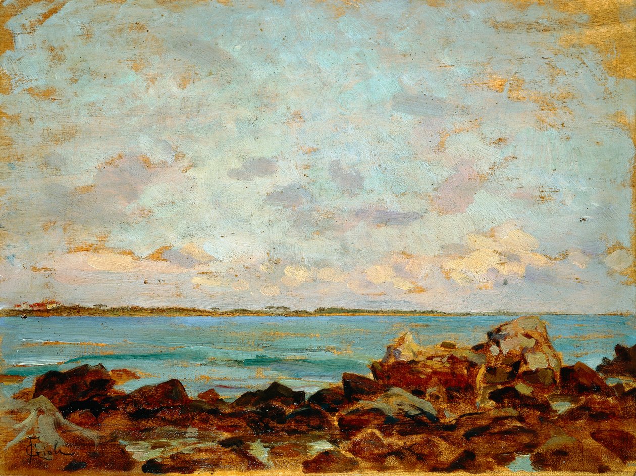 Castiglioncello de Francesco Gioli (1846-1922), óleo sobre painel, 27x36 cm de Francesco Gioli