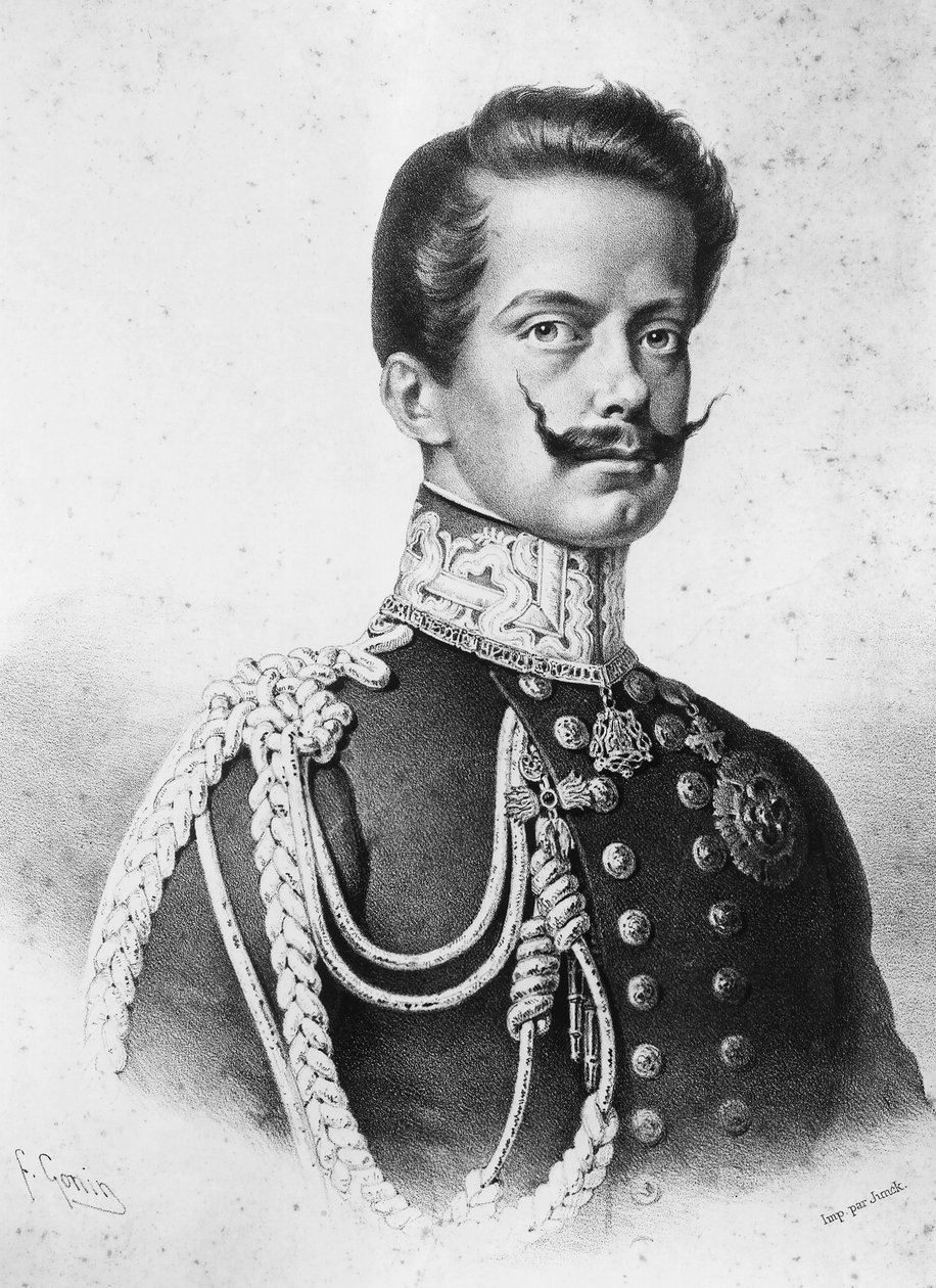 Retrato de Vittorio Emanuele II (1820-1878), primeiro rei da Itália, litografia de Francesco Gonin (1808-1889) de Francesco Gonin